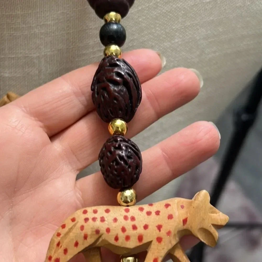 Vintage purple & Beige Beaded & Tribal Animal Statement Necklace